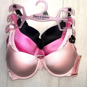 Juicy Couture push-up satin hot pink and Black Bras Set of three